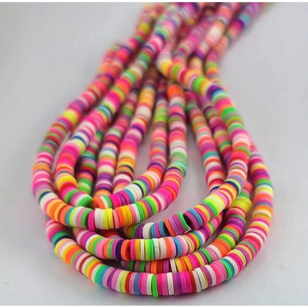 3 Strands of 6MM‎ Polymer Clay Heishi Beads, bright mix
